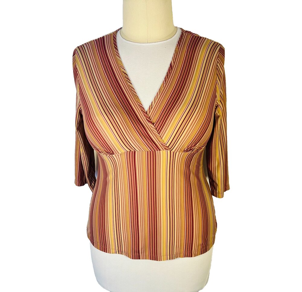 No Boundaries - Peplum Blouse Women's Junior's 1X Pin Stripe Wrap V-Neck
